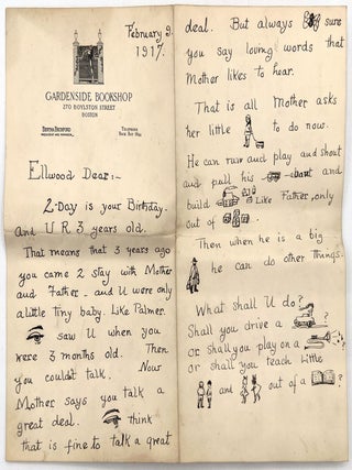 Rebus Letter Sent from Doting Aunt to Nephew on 3rd Birthday, 1917