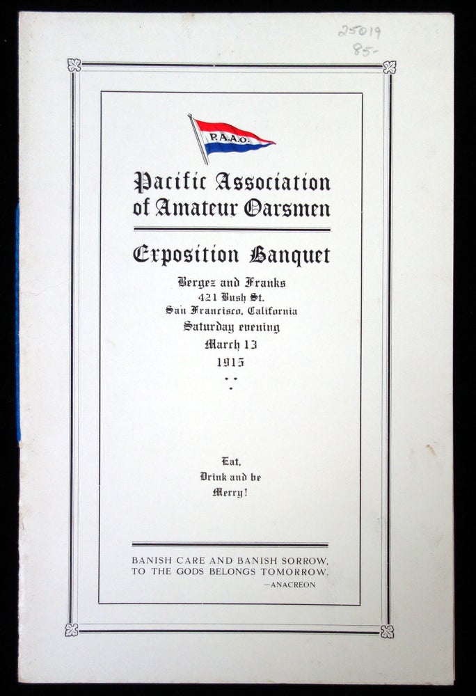 Item #25019200 Pacific Association of Amateur Oarsmen Exposition Banquet Menu and Program, March 13, 1915