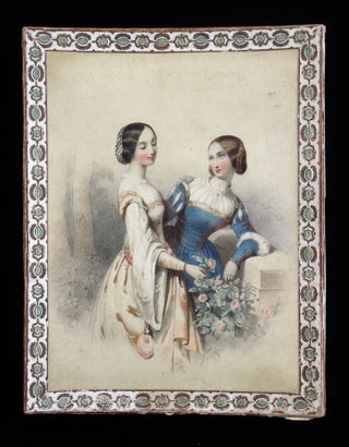 A Fine Box with Imagery of 2 Lovely Young Ladies in a Rose Garden on the Cover and 20 Trinket Boxes within- European Women c1840