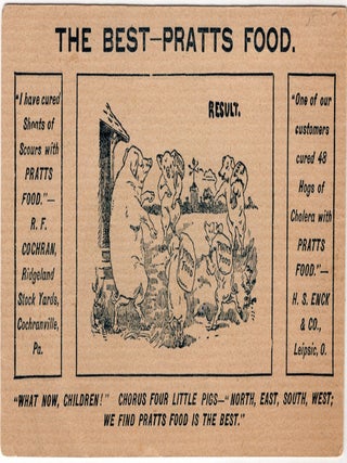"Four Little Pigs, And What They Bought" -- Anthropomorphized Pig Humor Selling Livestock Food