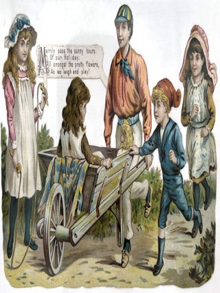 Item #25300121 Embossed Die-cut Victorian Scrap Scene of Children at Play with Wheelbarrow with...