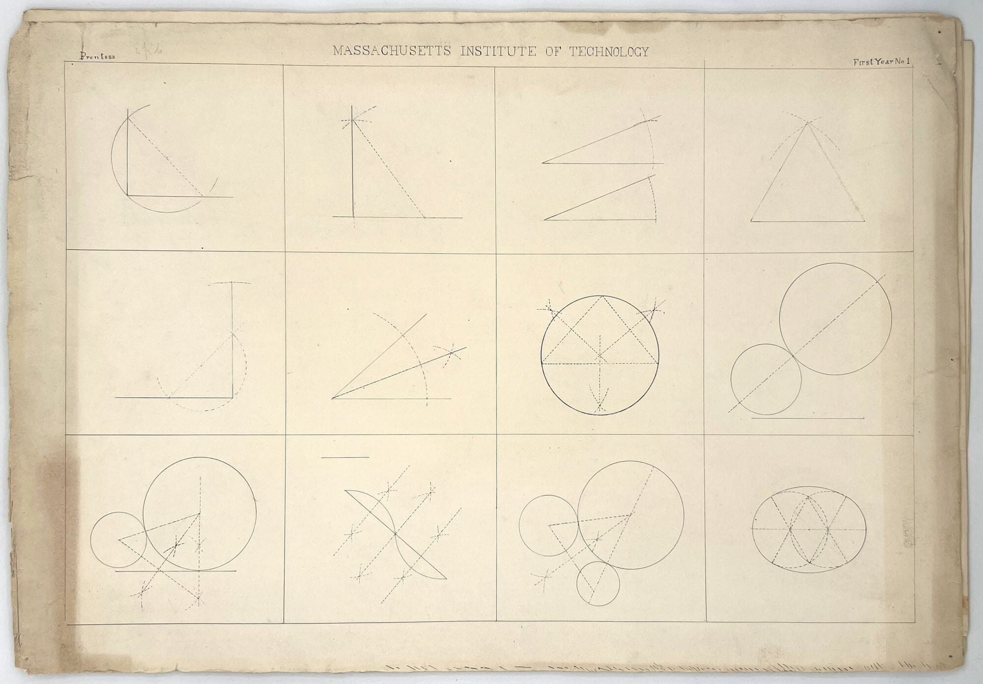 Mit Geometry Problems Student Work - Problems in Descriptive Geometry drawn by W. A. Prentiss ...