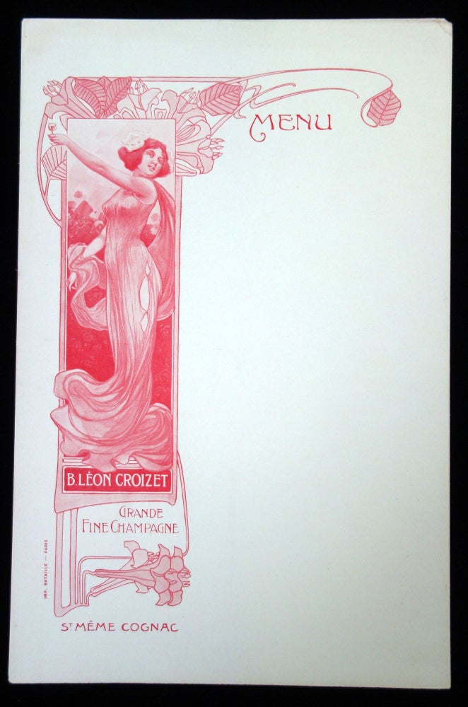 Item #26000202 Art Nouveau Blank Advertising Menu Sheets, B. Leon Croizet Grande Fine Champagne and St. Meme Cognac, ca. 1900