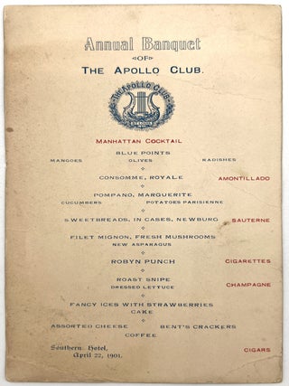 Item #260006009 "Annual Banquet of the Apollo Club" - 1901 Menu from Southern Hotel in Manhattan