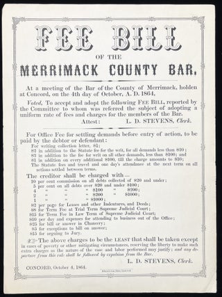 Fee Bill of the Merrimack County Bar. Clerk L D. Stevens.