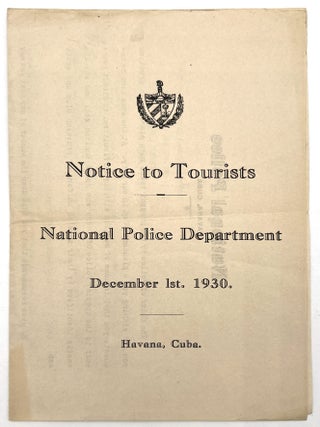 Item #260006428 1930s Printed Notice for American Tourists in Havana