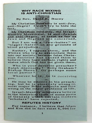 Item #260006784 "Why Race Mixing is Anti-Christian" -- Racist Pamphlet Opposing Civil...