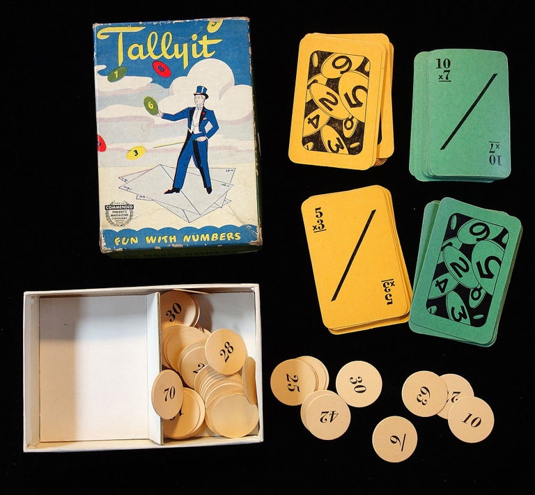 Item #26000700 Tallyit - Fun with Numbers - Image of Magician standing on Cards tossing "Tally Totals" in the Air.