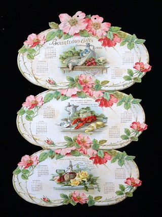 Item #26000975 Bounteous Gifts Embossed Die-cut Charmstring Calendar for 1901 - - Fowl, Lobster &...