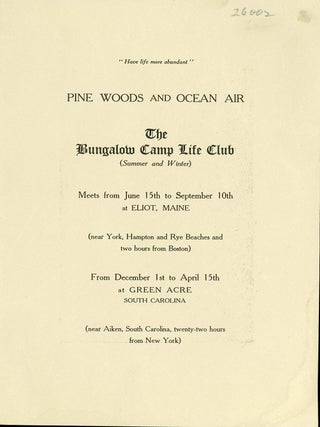 Promotional Brochure - The Bungalow Camp Life Club - Pine Woods & Ocean Air