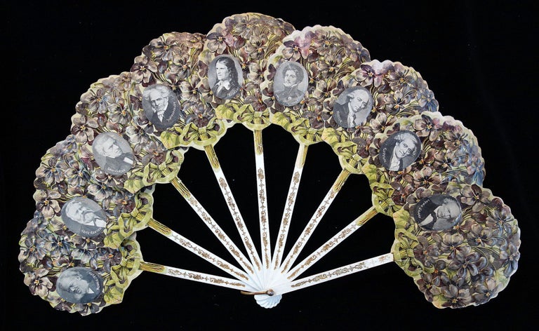 Item #26002345 Ladies' Die-cut Embossed Hand Fan with Images of German Poets & Other Literary Figures c1880s