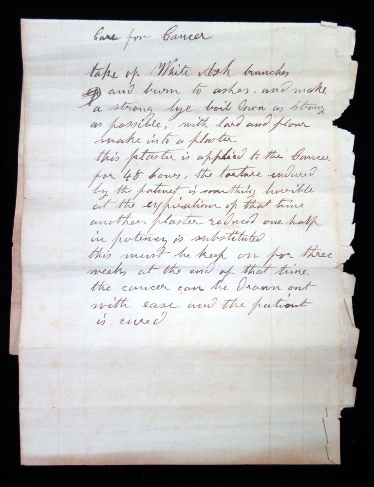 Item #26002367 Manuscript Cures for Hydrophobia & Cancer
