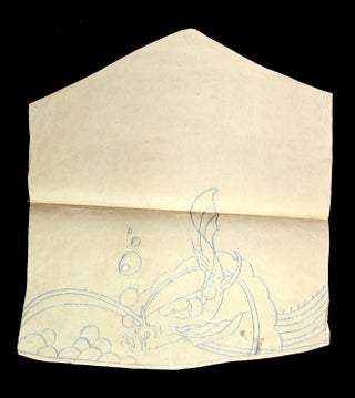 A pencil drawn kimono pattern with ornate decoration including serpents, coy, a stormy sea, heron overhead and more