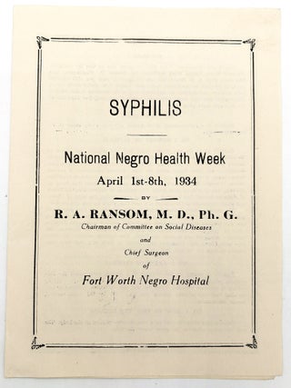 Item #26008048 "Syphilis" -- 1934 National Negro Health Week Lecture. M. D. R A....