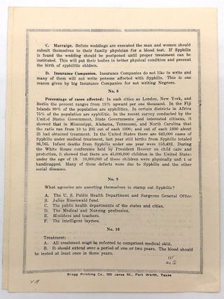 "Syphilis" -- 1934 National Negro Health Week Lecture