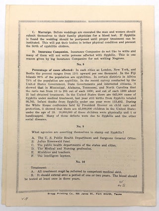 "Syphilis" -- 1934 National Negro Health Week Lecture