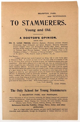 Item #26008995 "To Stammerers" -- Promotional Leaflet for "The Only School for...