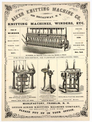Item #26009072 c.1860 Aiken Knitting Machine Co. Printed Broadside
