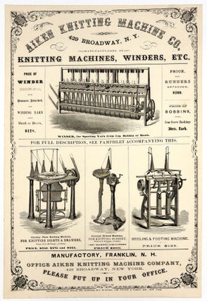 Item #26009072 c.1860 Aiken Knitting Machine Co. Printed Broadside
