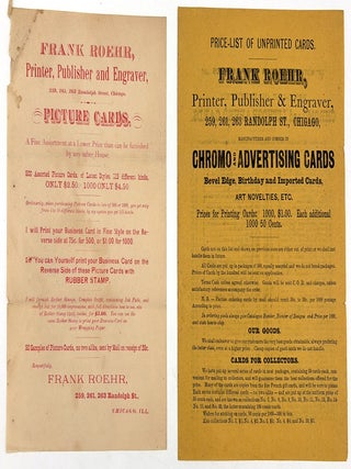 Item #26009107 Price Lists for "Frank Roehr, Printer, Publisher and Engraver" --...