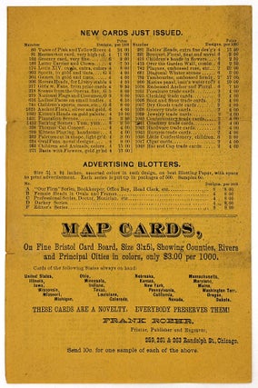 Price Lists for "Frank Roehr, Printer, Publisher and Engraver" -- Victorian Advertising Cards, Advertising Blotters, Novelties