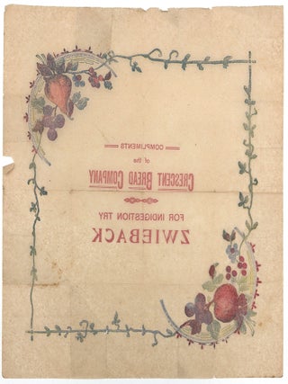 Advertising Napkin for Crescent Bread Company, Zwieback