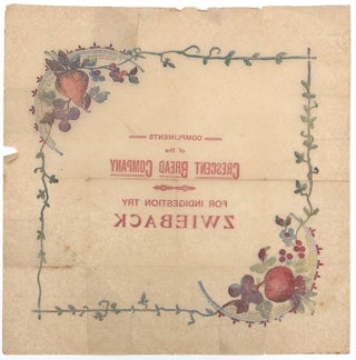 Advertising Napkin for Crescent Bread Company, Zwieback