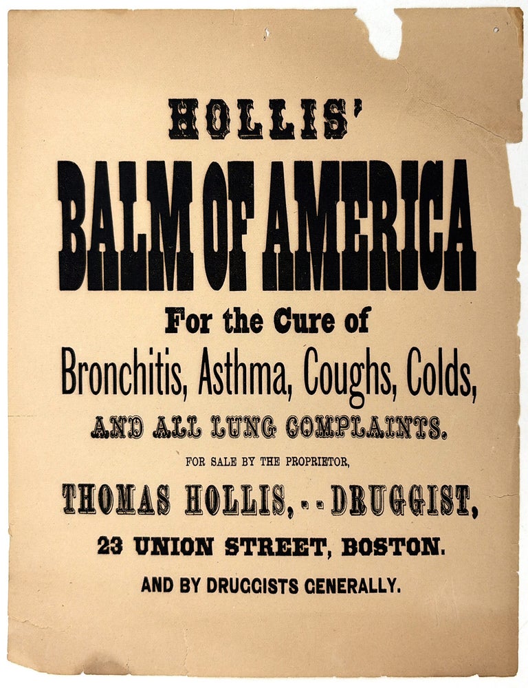 Item #26009391 Broadside Advert for "Hollies' Balm of America" Patent Medicine for Pulmonary Diseases