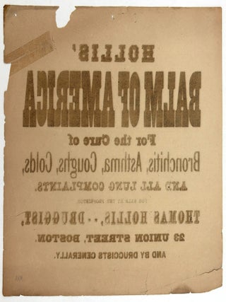 Broadside Advert for "Hollies' Balm of America" Patent Medicine for Pulmonary Diseases