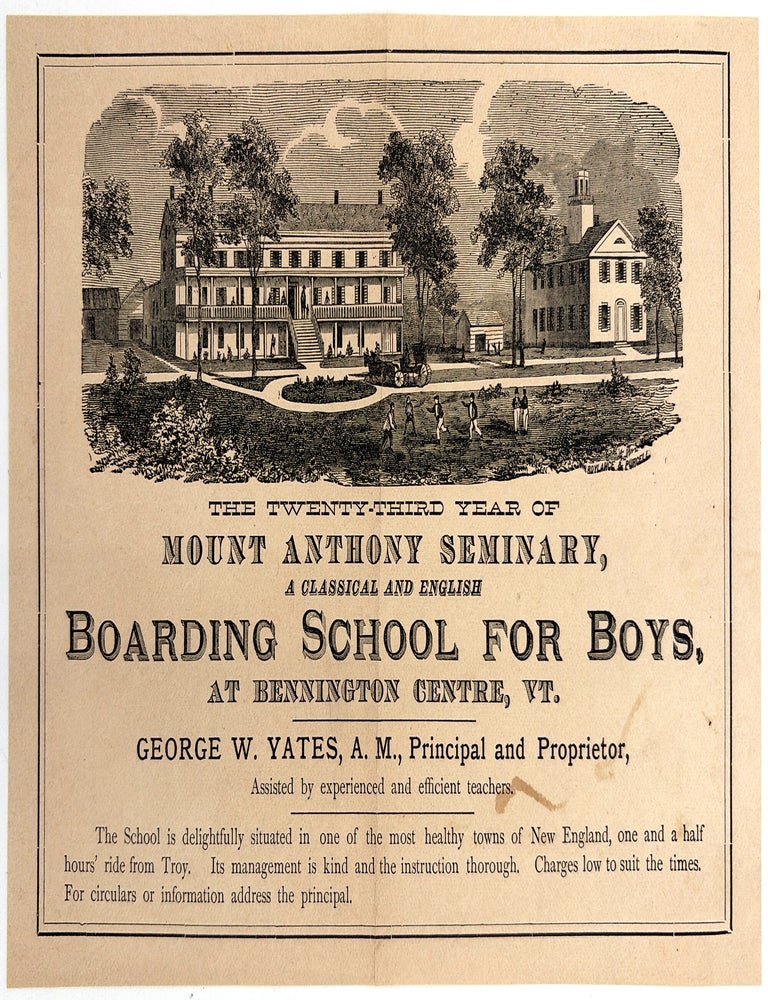 Item #26009448 1850s Illustrated Circular for Vermont Boarding School for Boys