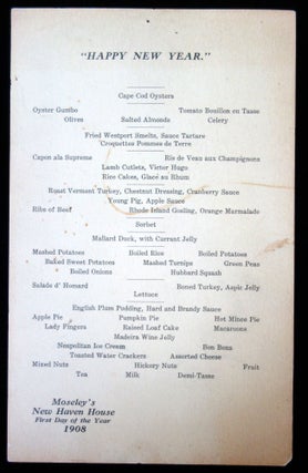 Item #26009457 Menu card for New Years, Moseley's New Haven House, 1908