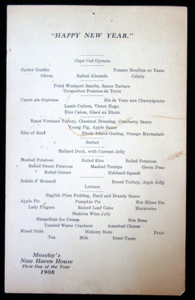 Menu card for New Years, Moseley's New Haven House, 1908