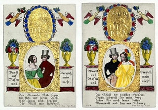 Item #26009774 Four (4) Fine Hand-Colored Wedding Keepsake Cards -- Hand colored, 1840s