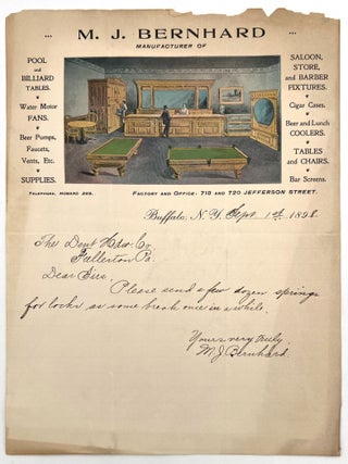 Item #26014788 Attractive Late 1890s Color Illustrated Letterhead for Manufacturer of Saloon...