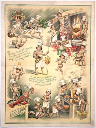 Item #26019523 Lasserre Fine Dining Menu with Whimsical Cherub Chefs in a Busy Kitchen by E. Naudy