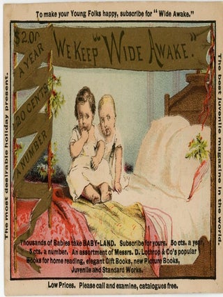 A collection of 18 advertising trade cards promoting educational and entertaining publications for children including periodicals and books