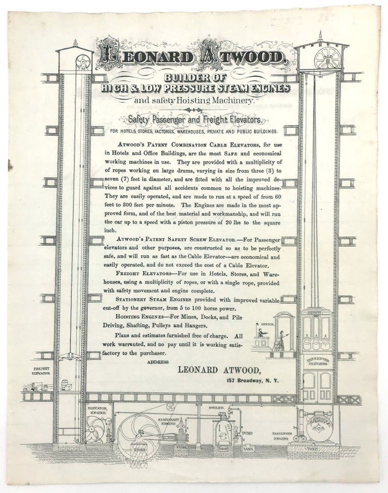 Item #27003518 Illustrated advertisement on Company Letterhead for Leonard Atwood, Builder of High & Low Pressure Steam Engines and Safety Hoisting Machinery