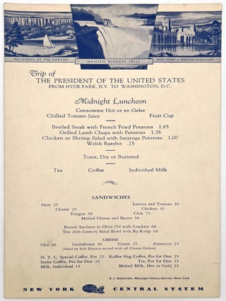 A grouping of 4 menus all associated with appearances of Franklin Delano Roosevelt 1940s