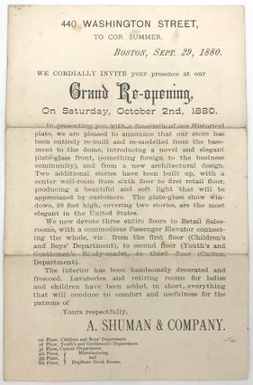 Item #27005639 Handbill Advertising the Grand Re-Opening of Boston Department Store A. Schuman &...