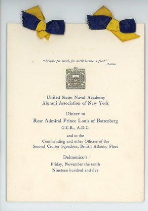 Item #27008637 Menu - Dinner to Rear Admiral Prince Louis of Battenberg, G.C.B., A.D.C. and to...