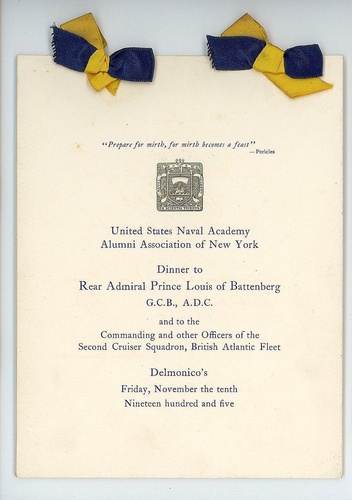 Item #27008637 Menu - Dinner to Rear Admiral Prince Louis of Battenberg, G.C.B., A.D.C. and to the Commanding and other Officers of the Second Cruiser Squadron, British Atlantic Fleet