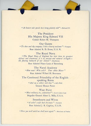 Menu - Dinner to Rear Admiral Prince Louis of Battenberg, G.C.B., A.D.C. and to the Commanding and other Officers of the Second Cruiser Squadron, British Atlantic Fleet