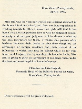 Item #27011456 Circular Announcing Girls Summer Home in Paris, France for Baldwin School for...