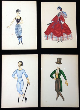 Item #27015213 Original Art - 2 Watercolor Paper Dolls and Costumes in Stylized 1850s attire....