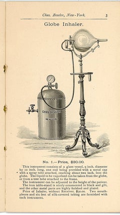 Illustrated Price List, Chas. Beseler, Manufacturer of Compress Air Atomizer, Air and Gas Pumps, Globe Inhalers, Gas Receives, &c.