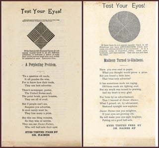 Item #28001547 Two (2) Leaflet Promotional Eye Charts Presented by Rochester NY Optician. A D....