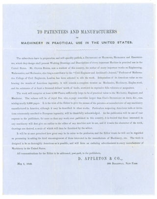 Item #28001770 Circular - To Patentees and Manufacturers of Machinery in Practical use in the...