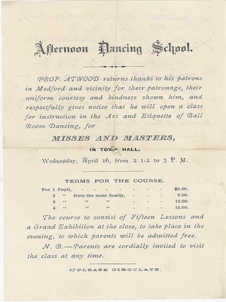 Item #28001862 Circular - Afternoon Dancing School for Misses and Masters