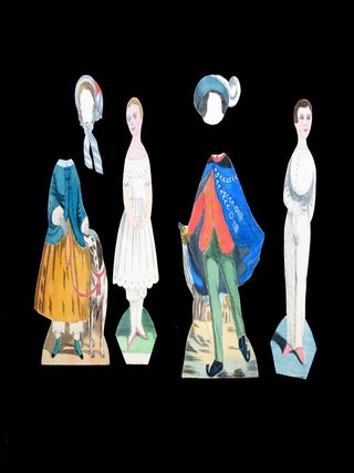 Item #28006597 2 finely executed paper dolls with 2 costumes and 2 hats done after 1850s Brave...