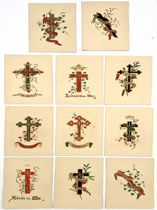 Item #28012513 A group of 11 fine chromolithograph Motto Cards each with a cross as the central...